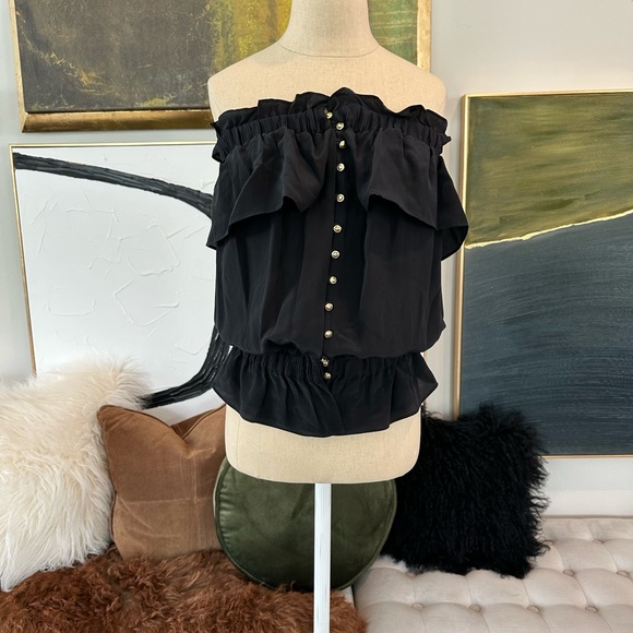 Ty Collection by Tiffany Saidnia 💯 Silk Strapless Ruffle Button Down Blouse - Picture 7 of 9